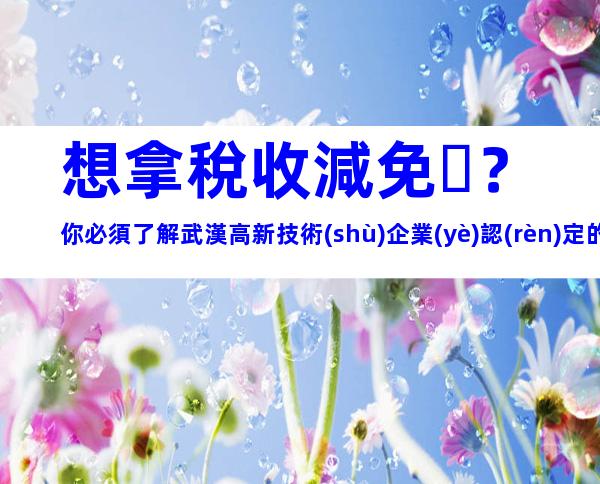 想拿稅收減免？你必須了解武漢高新技術(shù)企業(yè)認(rèn)定的這些關(guān)鍵點(diǎn)！
